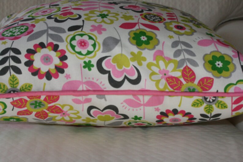 Pink green floral decorative throw pillow cover 20x20 pillow cover Pink children's pillow Girl's pillow image 2