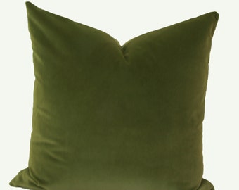 Olive green velvet throw pillow cover Green velvet pillow 18x18 20x20 22x22 24x24 26x26 Euro sham Lumbar pillow 12x20 12x24 14x26 16x26