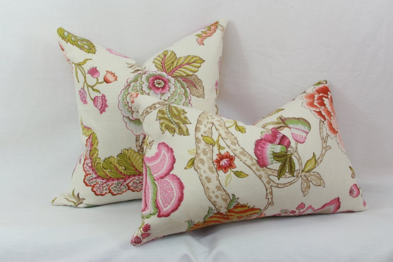 Pink & green floral decorative throw pillow cover 12x20 13x20 Etsy
