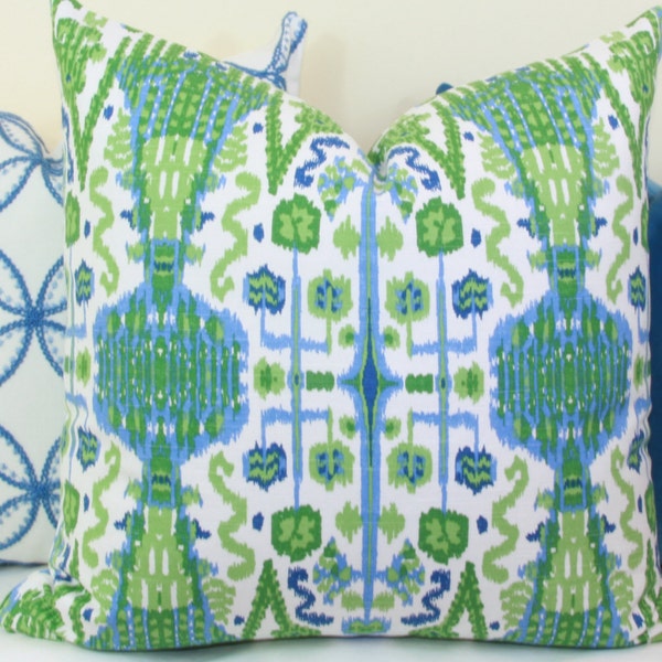 Blue green ikat pillow cover 18x18 20x20 22x22 24x24 26x26 Kelly green Lime green Kiwi Periwinkle pillow blue pillow French blue pillow