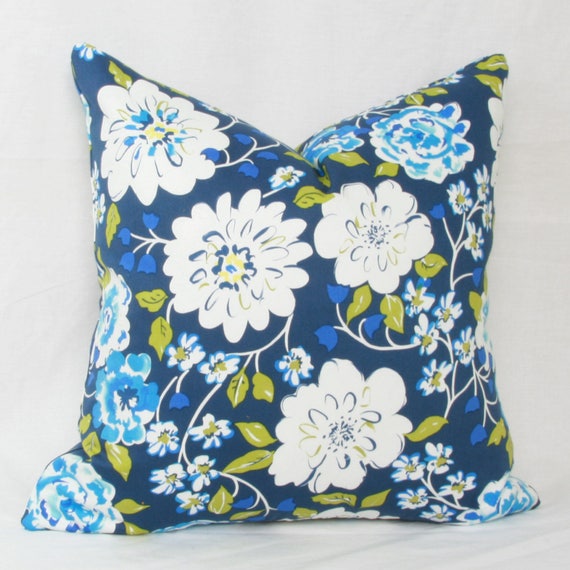 Blue Green Floral Decorative Throw Pillow Cover. 18 X 18 Pillow