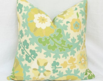 Aqua & citrine paisley floral pillow cover 18x18 20x20 22x22 24x24 26x26 Euro sham green Lumbar pillow Aqua pillow Chartreuse pillow