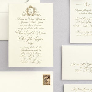 Wedding invitation Traditional script thermography calligraphy | Wedding monogram invitation | Classic script wedding ECRU or white