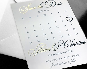 Save the date calendar magnet or card. Raised gold rose gold silver foil Printed foil magnet Elegant gold save the date wedding announcement