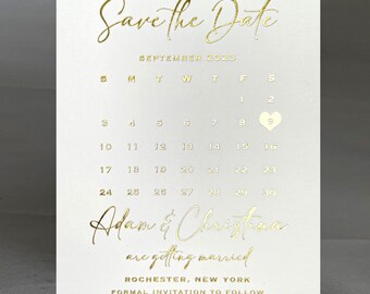 Gold Foil Calendar Save the Date Cards | Elegant Wedding Announcement