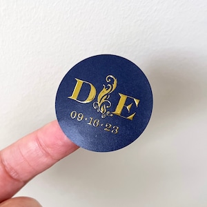 Wedding invitation sticker Gold foil label navy Round favor envelope label Gold silver monogram wedding Gold foil Raised gold foil sticker