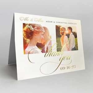 Wedding thank you card Gold or silver foil Gold wedding stationary Elegant wedding photo thank you card Personalized foil wedding thank you