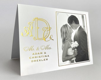 Gold Foil Wedding Thank You Cards, Photo Monogram Stationery