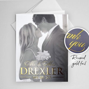 Wedding photo thank you card Gold Silver foil wedding stationary Elegant wedding photo thank you card Personalized foil wedding thank you