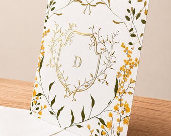 Tarjetas de felicitación florales personalizadas / Papelería con monograma / Tarjetas de agradecimiento con relieve metalizado / Papelería de lujo