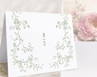 Papelería floral personalizada / Tarjetas de felicitación rosas y verdes / Juego de forros para sobres
