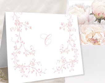 Papelería floral personalizada / Tarjetas de notas con peonías rosas / Juego de forros para sobres