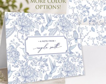 Personalized Chinoiserie Stationery Set | Luxury Custom Note Cards | French Garden Floral Notecards