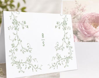 Personalized floral Stationery | Pink and green Notecards | Envelope liner set