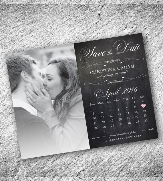 Rustic chalkboard calendar wedding photo save the date 4.25 x Etsy