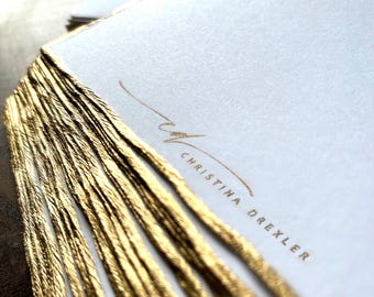 Personalized Luxury Monogram Stationery Set with Thermography & Foil-Tipped Deckled Edge