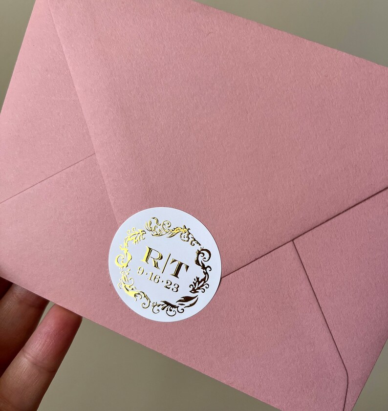 Gold Foil Sticker Label Modern Round Foil Favor Envelope Etsy