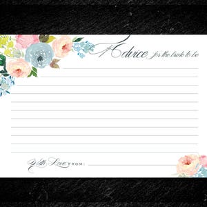 Dusty blue advice card for bride bridal shower blush pink, peach rose - printed and delivered