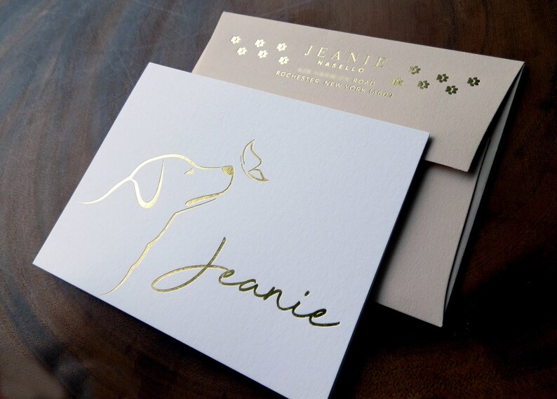 labrador dog greeting card stationary notes personalized gold foil prints with gold foil stamped envelopes Lab dog lover gift