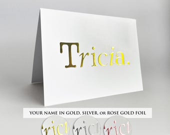Personalized Foil Notecard Set, Custom Name Luxury Stationery