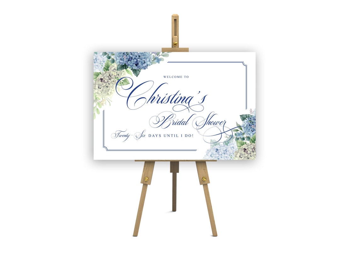 Wedding Bridal Shower Sign Hydrangea Sign Poster Blue Green