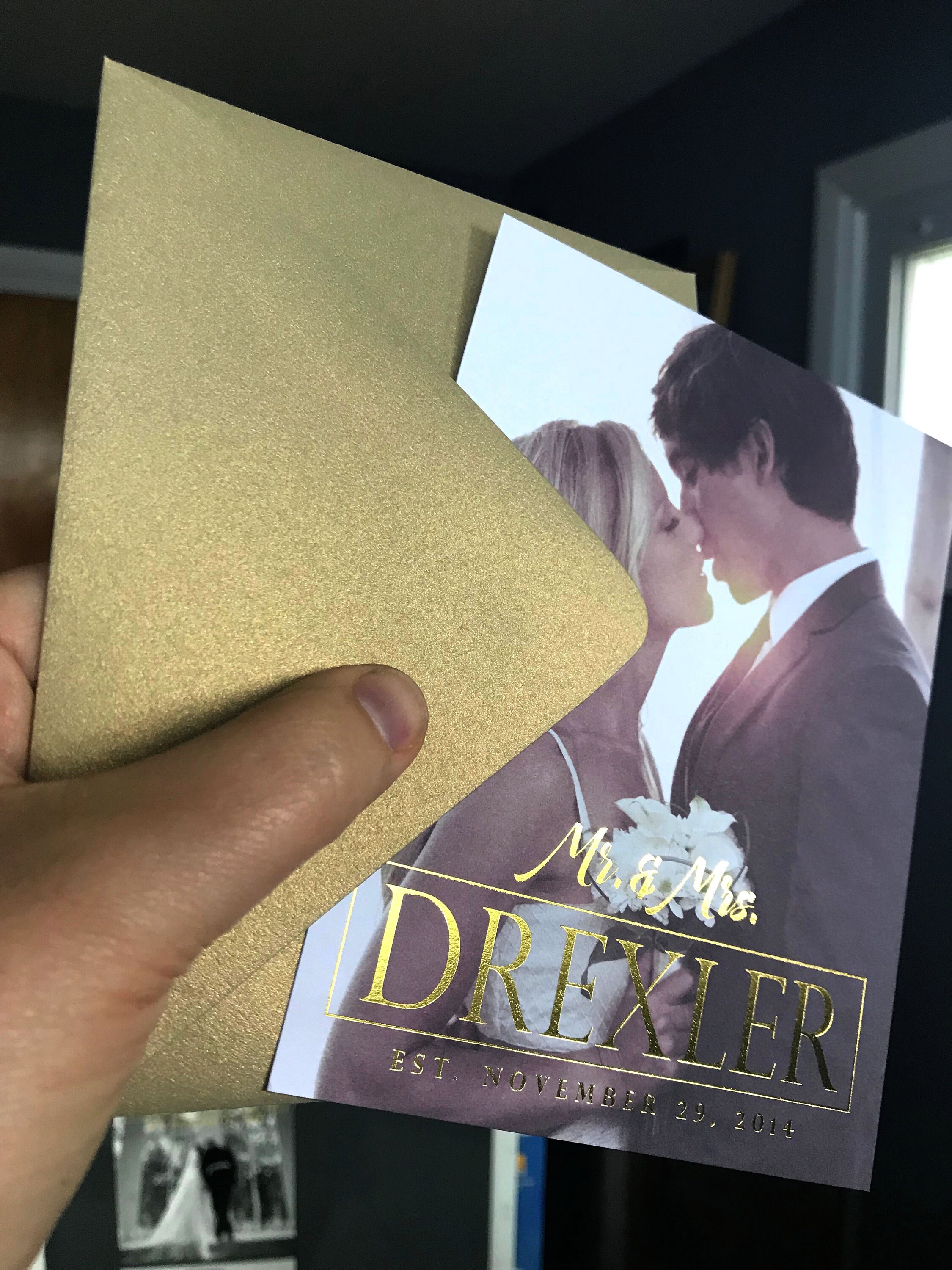 Foil Wedding Photo Thank You Cards, Elegant Script, Printed With ...