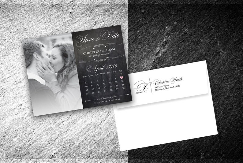 Save the date wedding Rustic chalkboard calendar 4.25 x Etsy