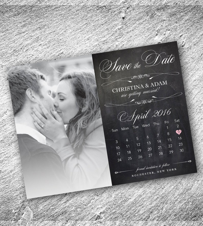 Save the date wedding Rustic chalkboard calendar 4.25 x Etsy
