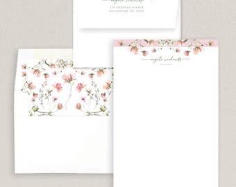 Personalized Pink Wildflower Stationery | Floral Letter Writing Paper | Custom Stationery Set