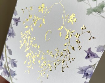 Personalized Purple Floral Stationery | Raised Foil Folded Note Cards | Luxury Custom Stationery
