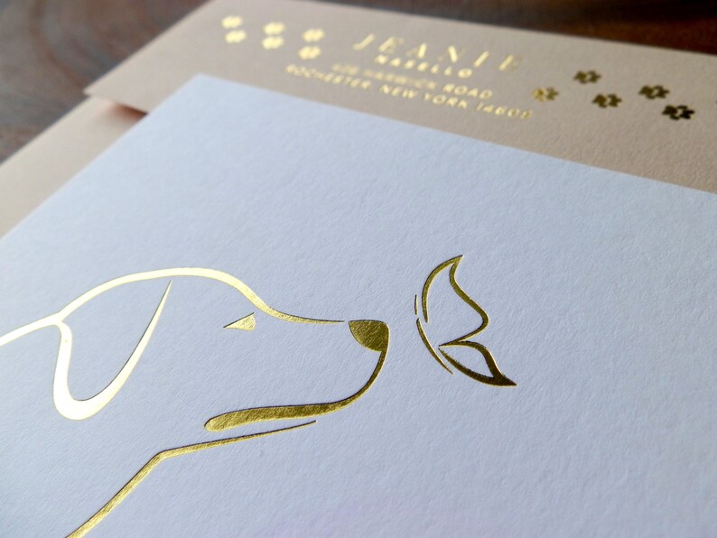 labrador dog greeting card stationary notes personalized gold foil prints with gold foil stamped envelopes Lab dog lover gift