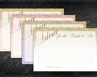 Advice card for bridal shower: Gold sparkle blush, rose gold, silver sparkles- printed and delivered Bridal shower game