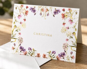 Personalized Wildflower Raised Foil Folded Stationery Set