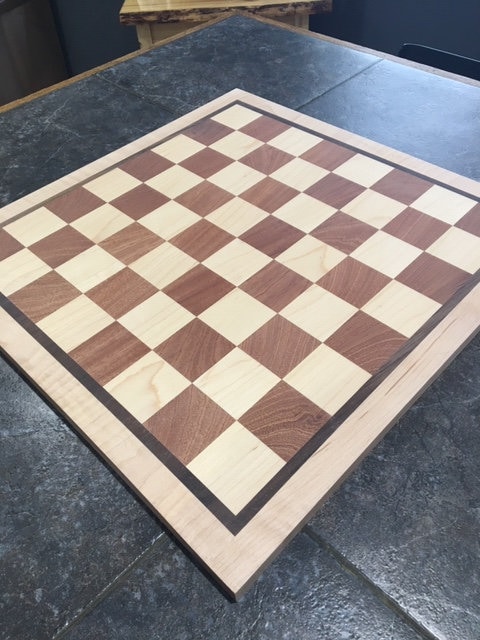 Wood Chess Board - Black Walnut and Curly Maple 2 inch squares