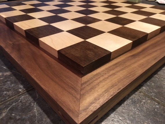 Walnut and Maple Chess Board with Cherry Wood Border 2 inch squares