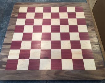 Maple and Purple Heart Chess Board with Walnut Border