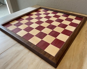 Tablero de ajedrez estilo Jaques de madera de corazón púrpura y arce