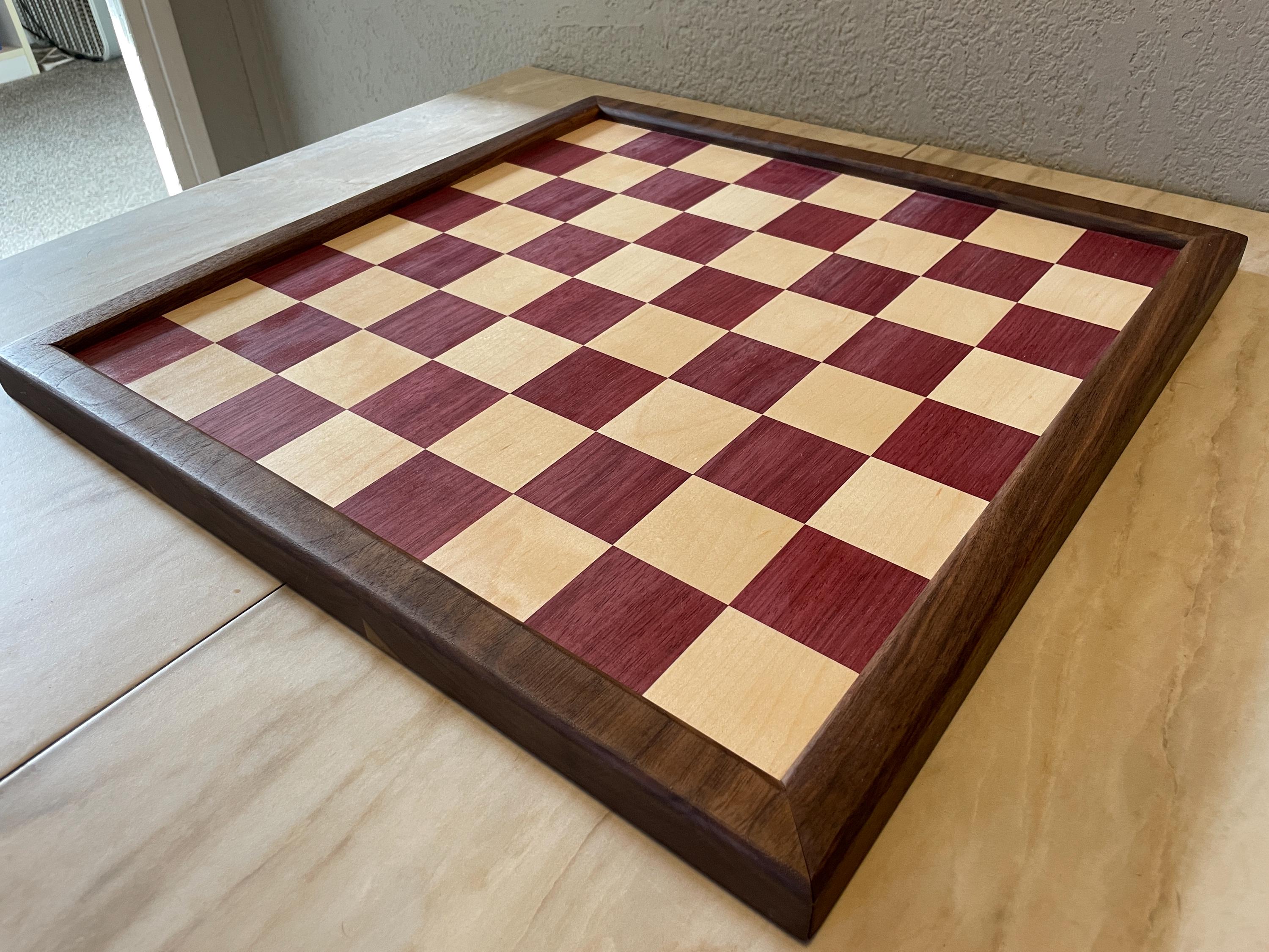 Purple Heart and Maple Jaques Style Chess Board, image size:3000x2250