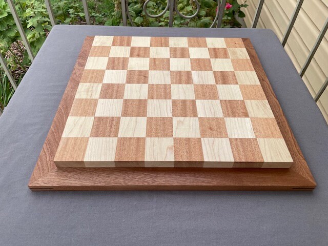 Walnut and Maple Chess Board with Cherry Wood Border 2 inch squares