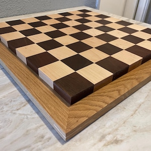 2&quot; Square Raised Peruvian Walnut and White Oak Chess Board w/ White Oak Border