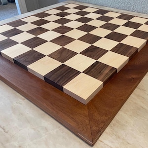 Raised Walnut and Maple Chess Board w/ Mahogany Border