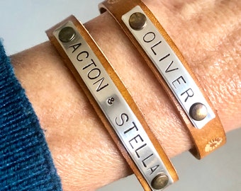 Hand Stamped Leather Name Bracelet: Personalized Women's Cuff