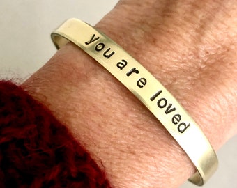 Dainty 1/4" Wide Cuff Bracelet//YOU ARE LOVED//Stacking Bracelet//Customizable