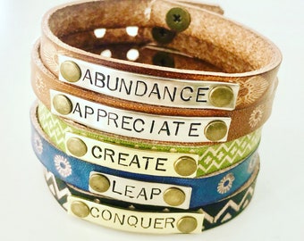 Custom Leather Word Bracelet: Personalized Mantra Cuff