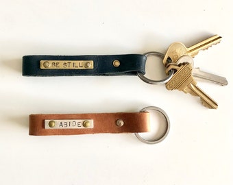 Personalized Leather Keychain: Custom Word Gift, Bridal Party Favors