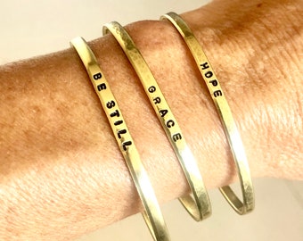 Word of the Year bracelet//Dainty cuff 1/8" wide//Stacking bracelet