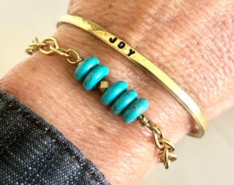 Turquoise Gold Chain Bracelet: Stacking Bracelet for Women