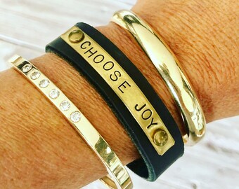 Customizable Leather Cuff Bracelet: Personalized Word Bracelet