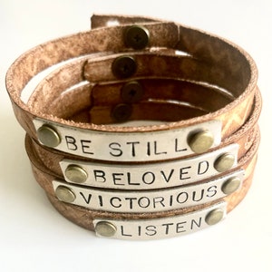 Customizable 1/4" wide Skinny Leather Cuff Bracelet for Women and Men//Word of the Year//One Little Word//Inspiration Bracelet