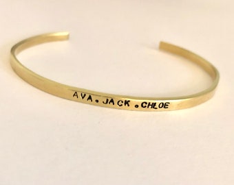 Children names bracelet//1/8" Dainty Cuff Bracelet//mom gift//Stacking Bracelet//Customizable